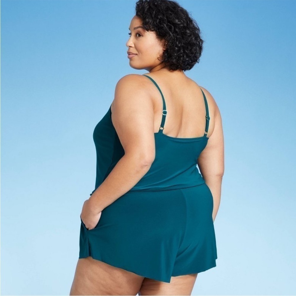 Aqua Green Swim Romper. High neck size 26 W. NWT